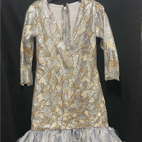 Silver and Gold Sequin Dress with Ruffle Hem - Picture 15 of 16